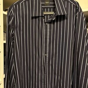 BOSS Men's Navy Striped Shirt